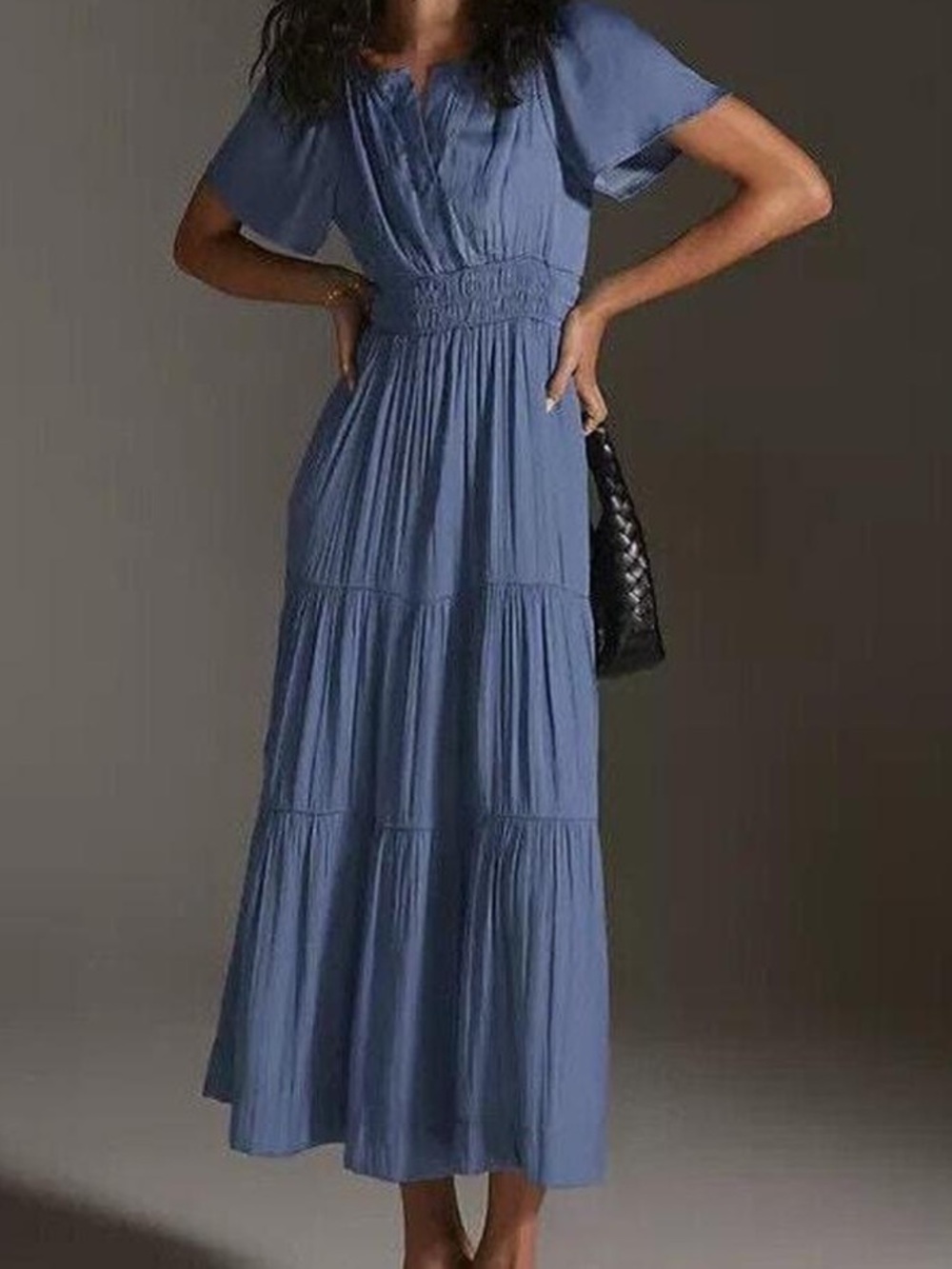Anthropologie NWT Somerset Dusty Blue Tiered Maxi Dress
